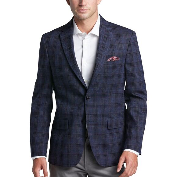 Tommy Hilfiger Mens Modern-Fit Plaid Sport Coat 38 Short Navy/Pink Blazer - NWT